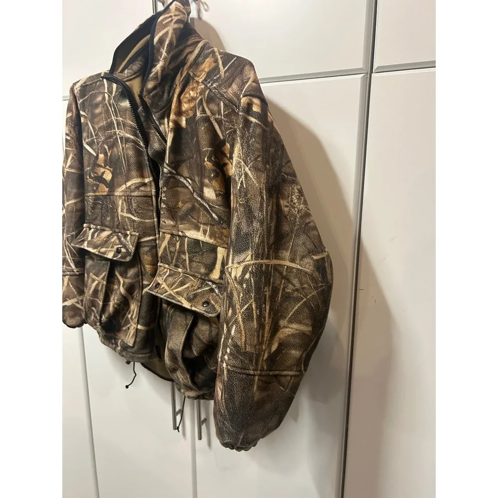 Rivers West Fleece Hunting Jacket Camo Full Zip‎ Cargo Pockets Marsh Grass